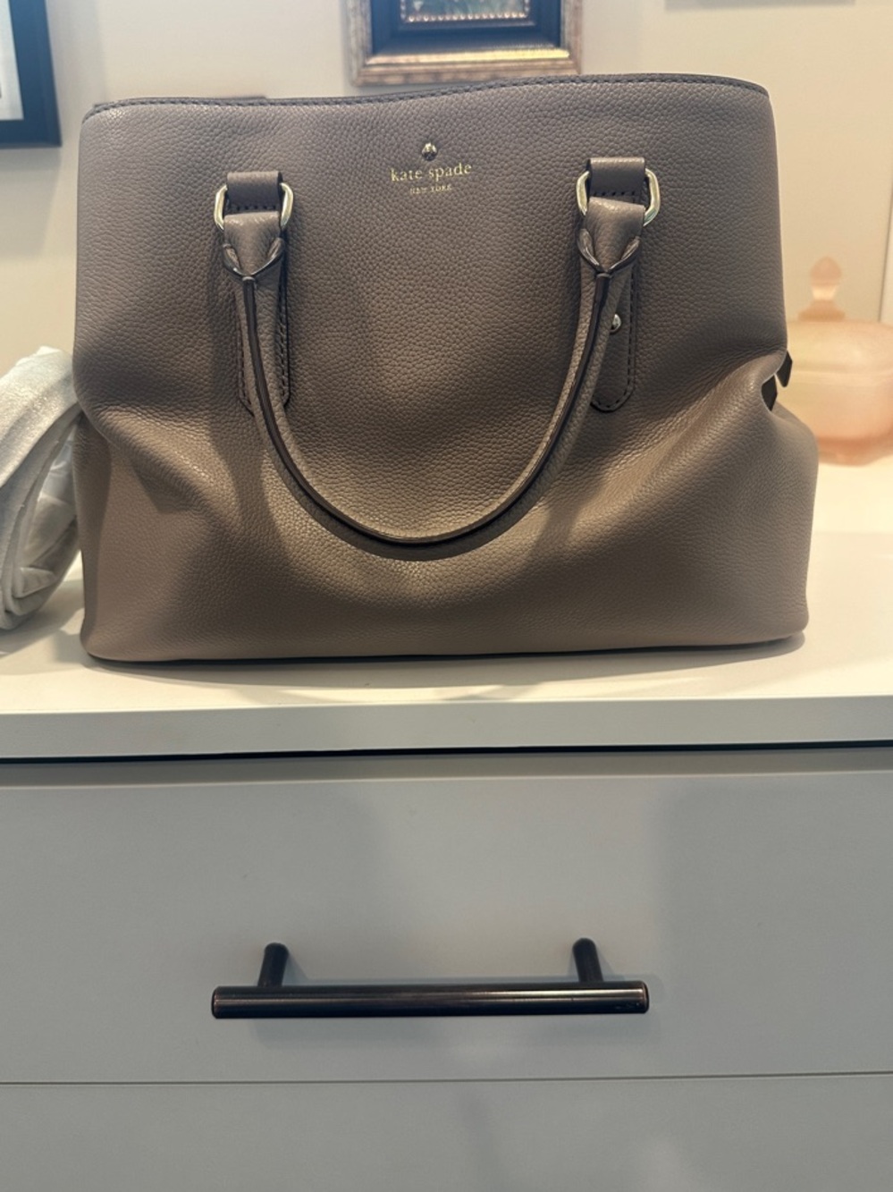 kate spade Pebbled Leather Satchel in Taupe Gray